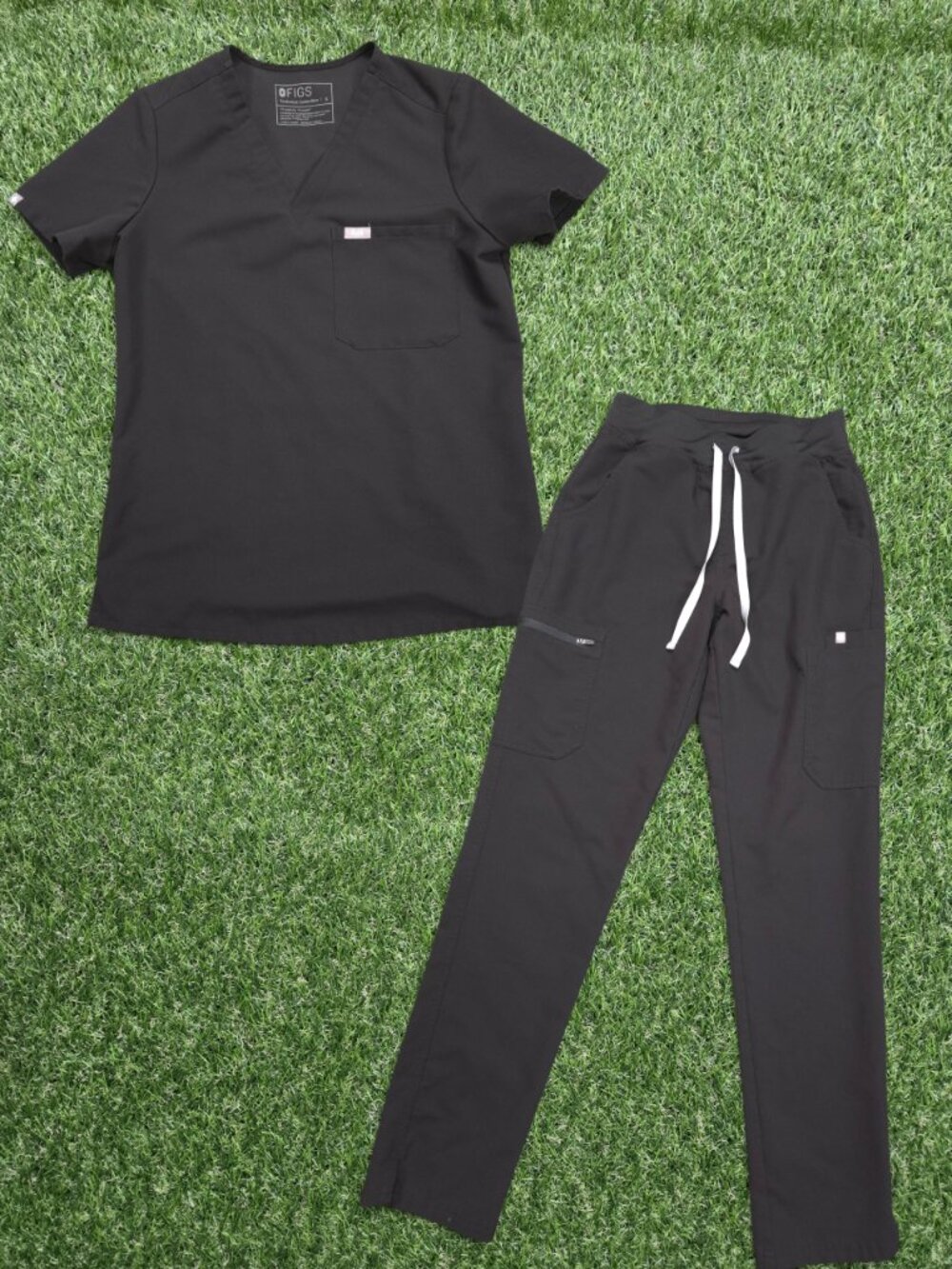 Figs Scrub Set Size Small Catarina & Small Tall Yola Black Top Bottom High Slim